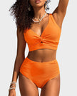 Textured Knot-Front High-Waisted Bikini Set