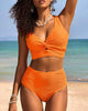 Textured Knot-Front High-Waisted Bikini Set