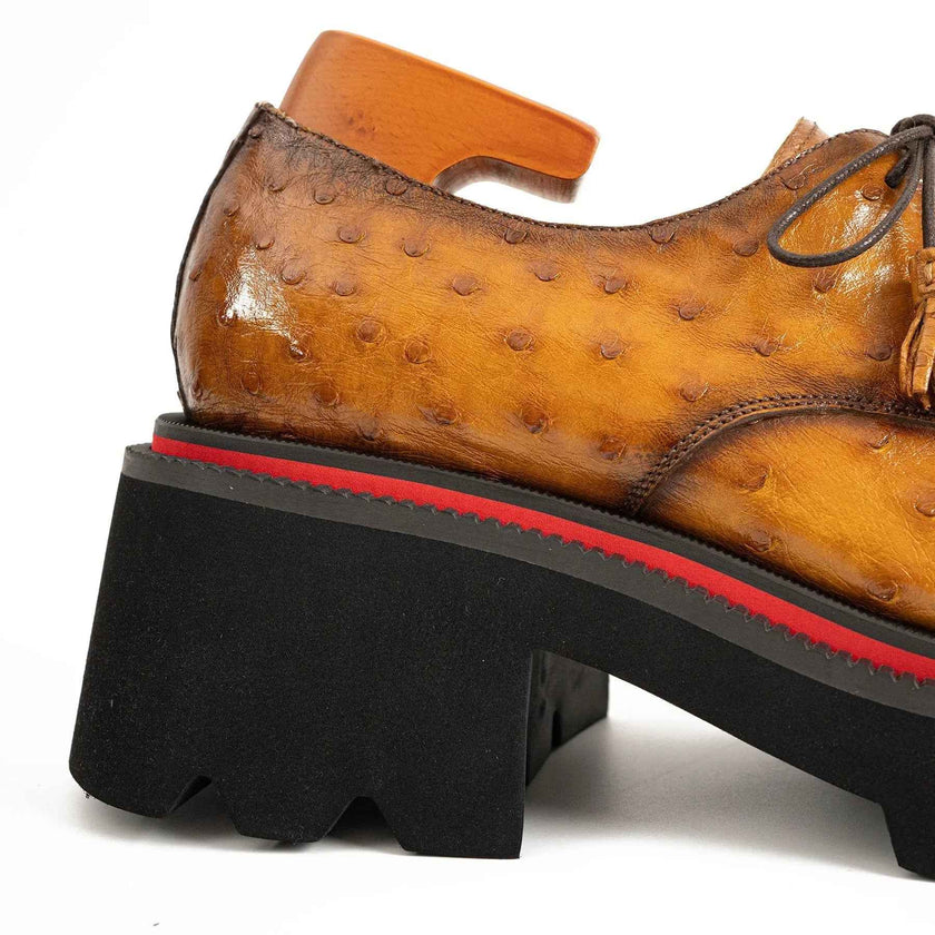 Thick-soled ochre ostrich leather Derby shoes