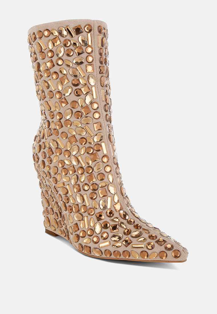 Trend Titan Diamante Slim Wedge Heel Boots