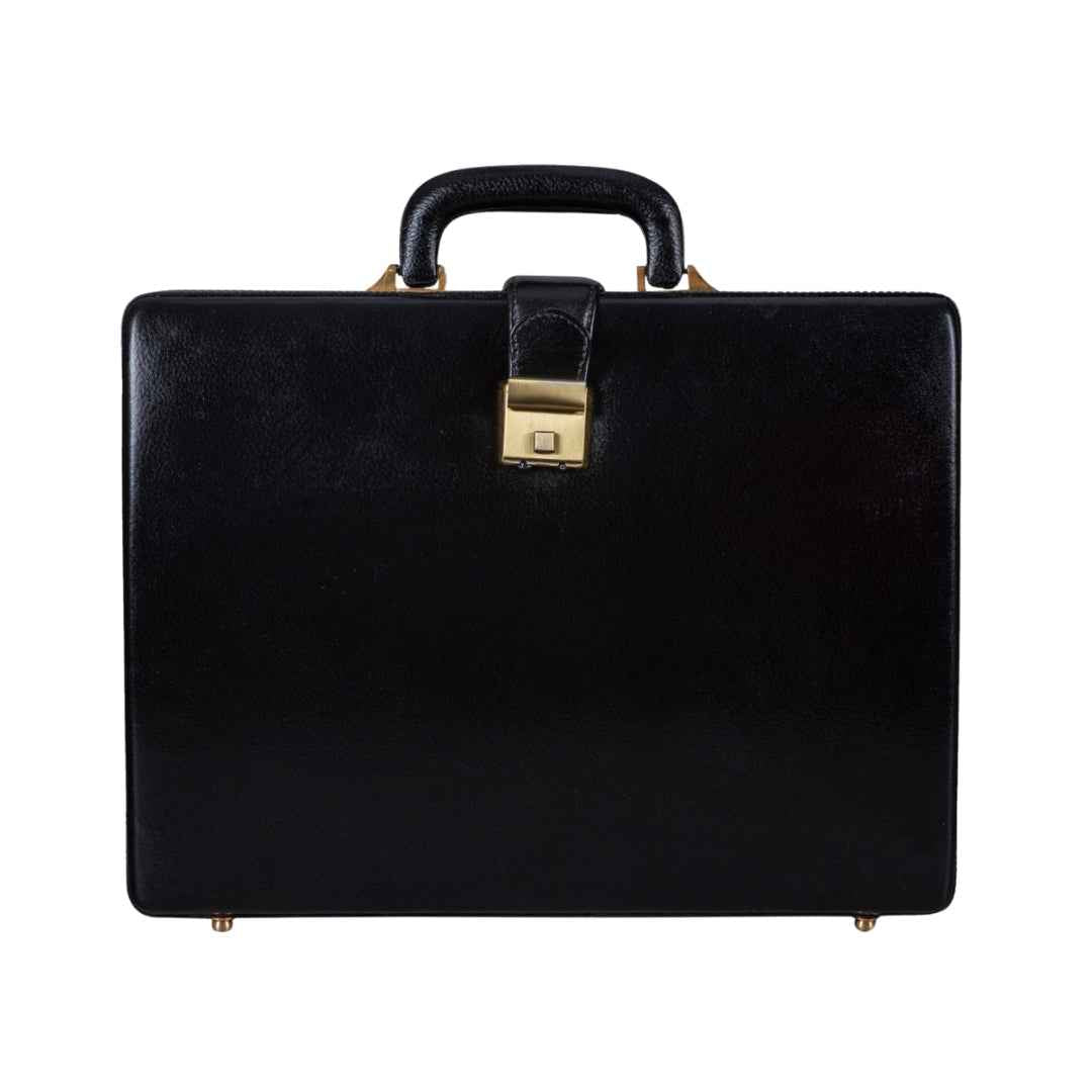 Leather Executive Men's Leather Attache Briefcase - Black