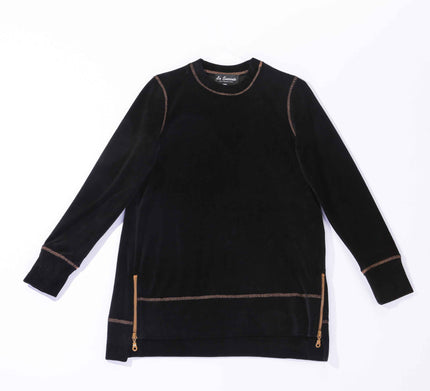 Maternity Zipper Velour Top With Contrast Stitching