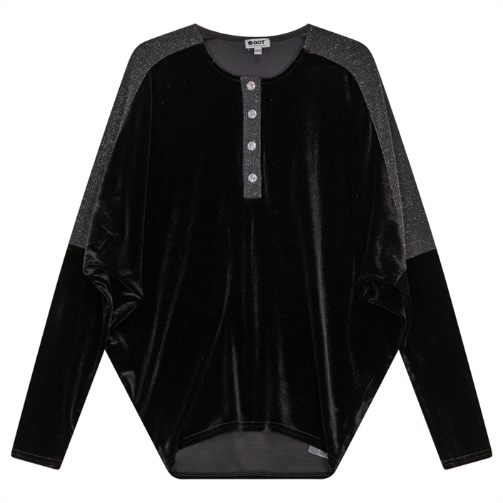 Velour Dolman Henley Top With Lurex Rib Contrast