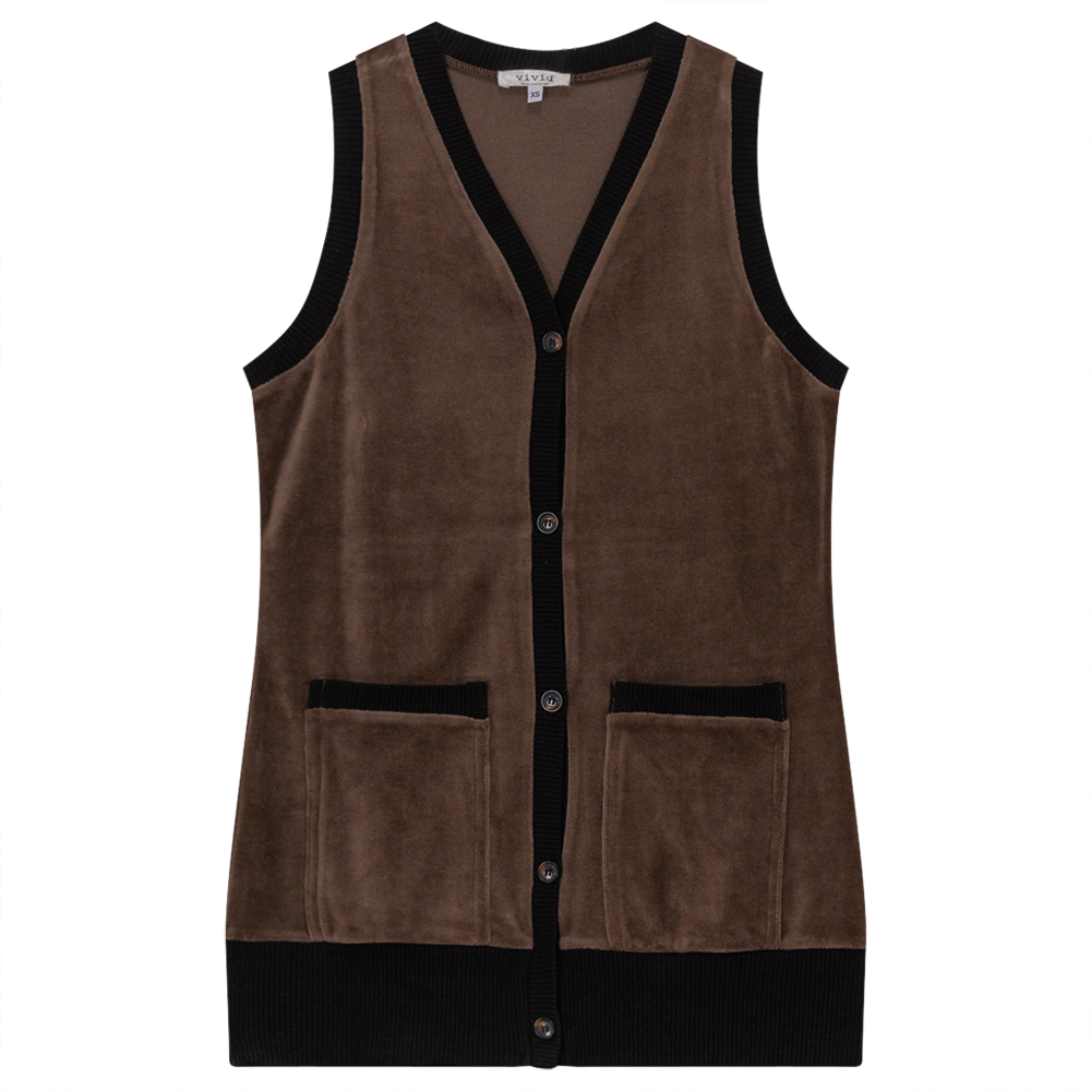 Midi Velour Vest Cardigan