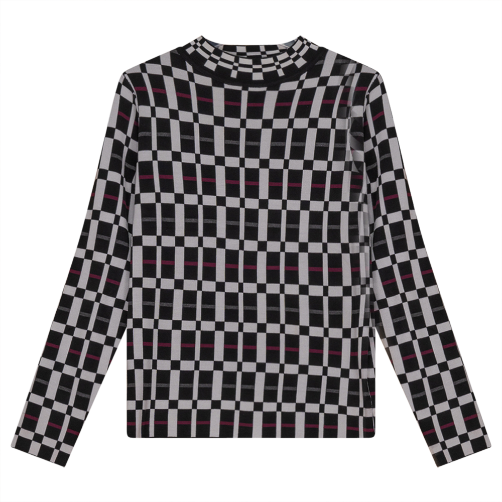 Mock Neck Checked Knit Sweater