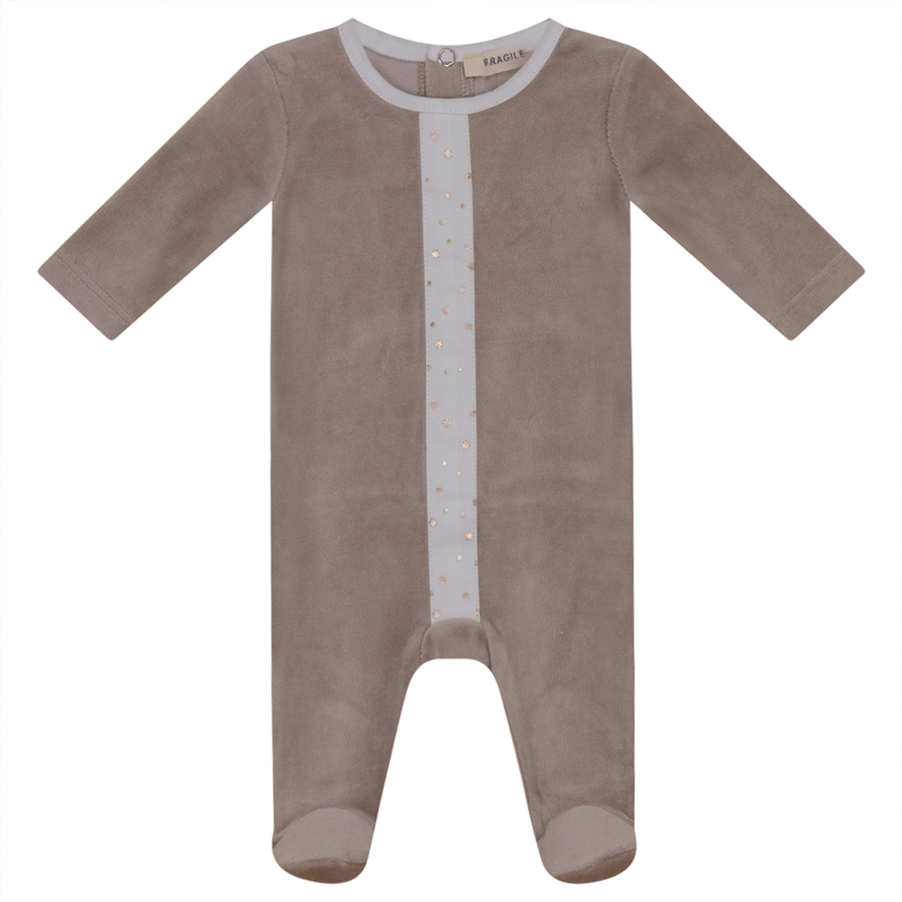 White And Gold Stars Print Velour Onesie