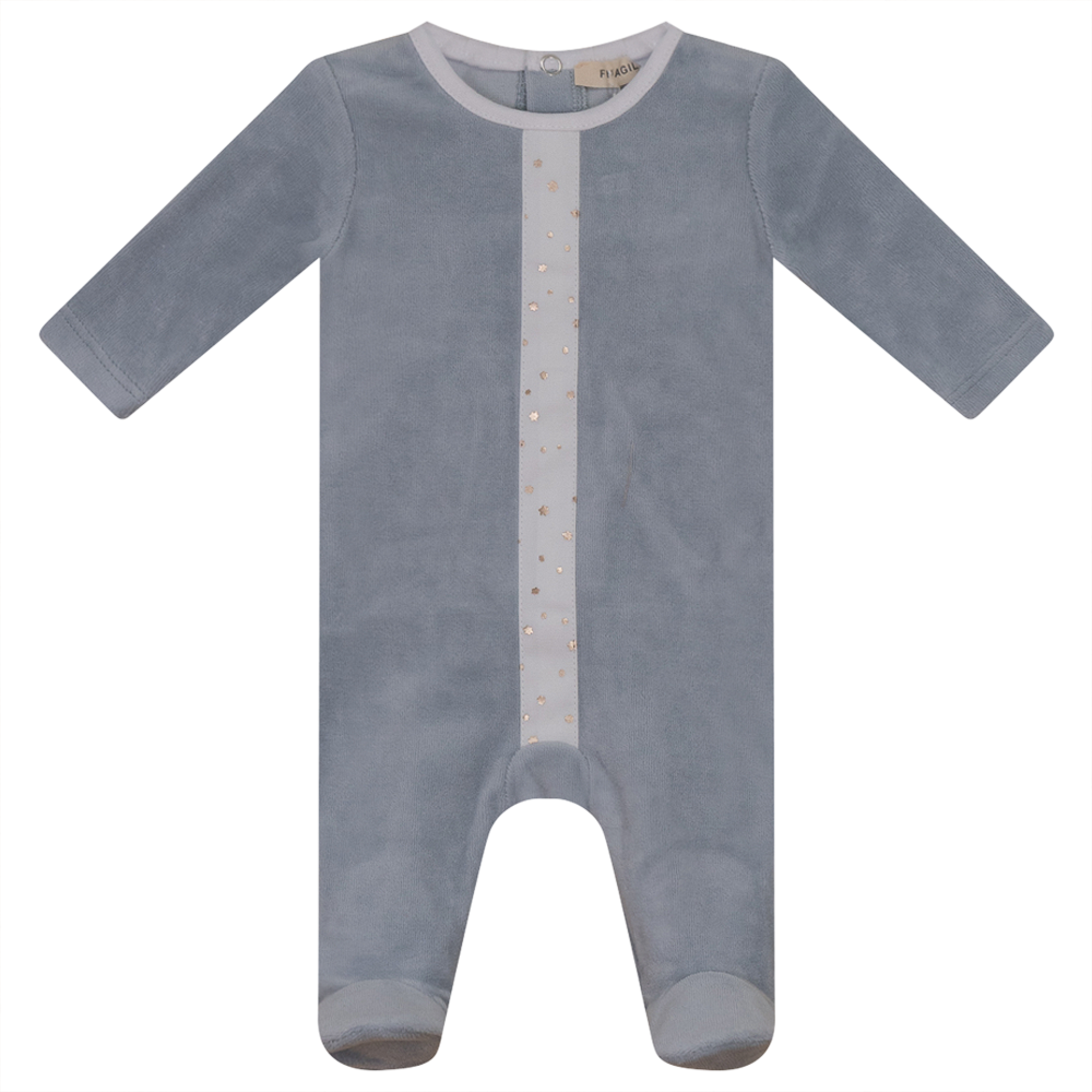 White And Gold Stars Print Velour Onesie