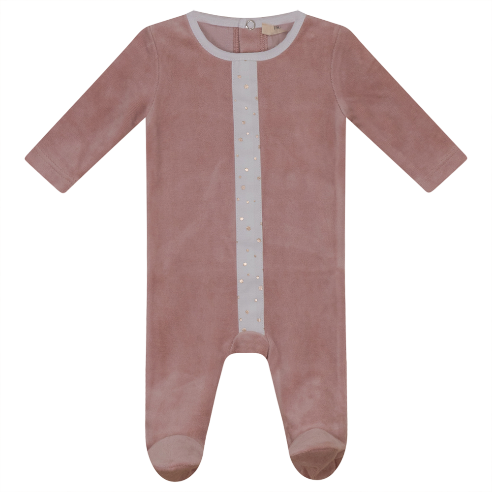White And Gold Stars Print Velour Onesie