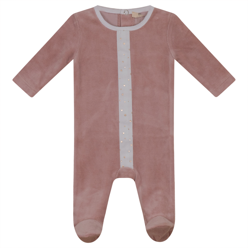 White And Gold Stars Print Velour Onesie