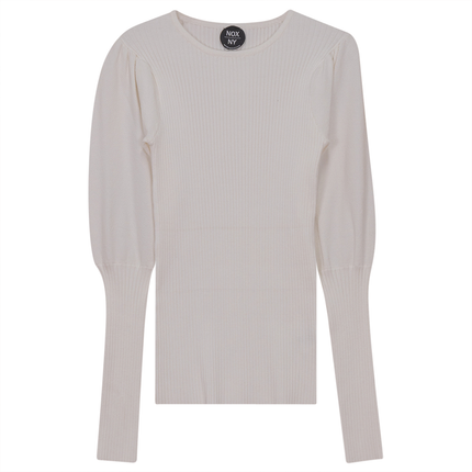 Rib Knit Top With Puff Sleeves