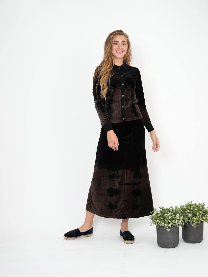 Tie Dye Cotton Velour Long Flare Skirt