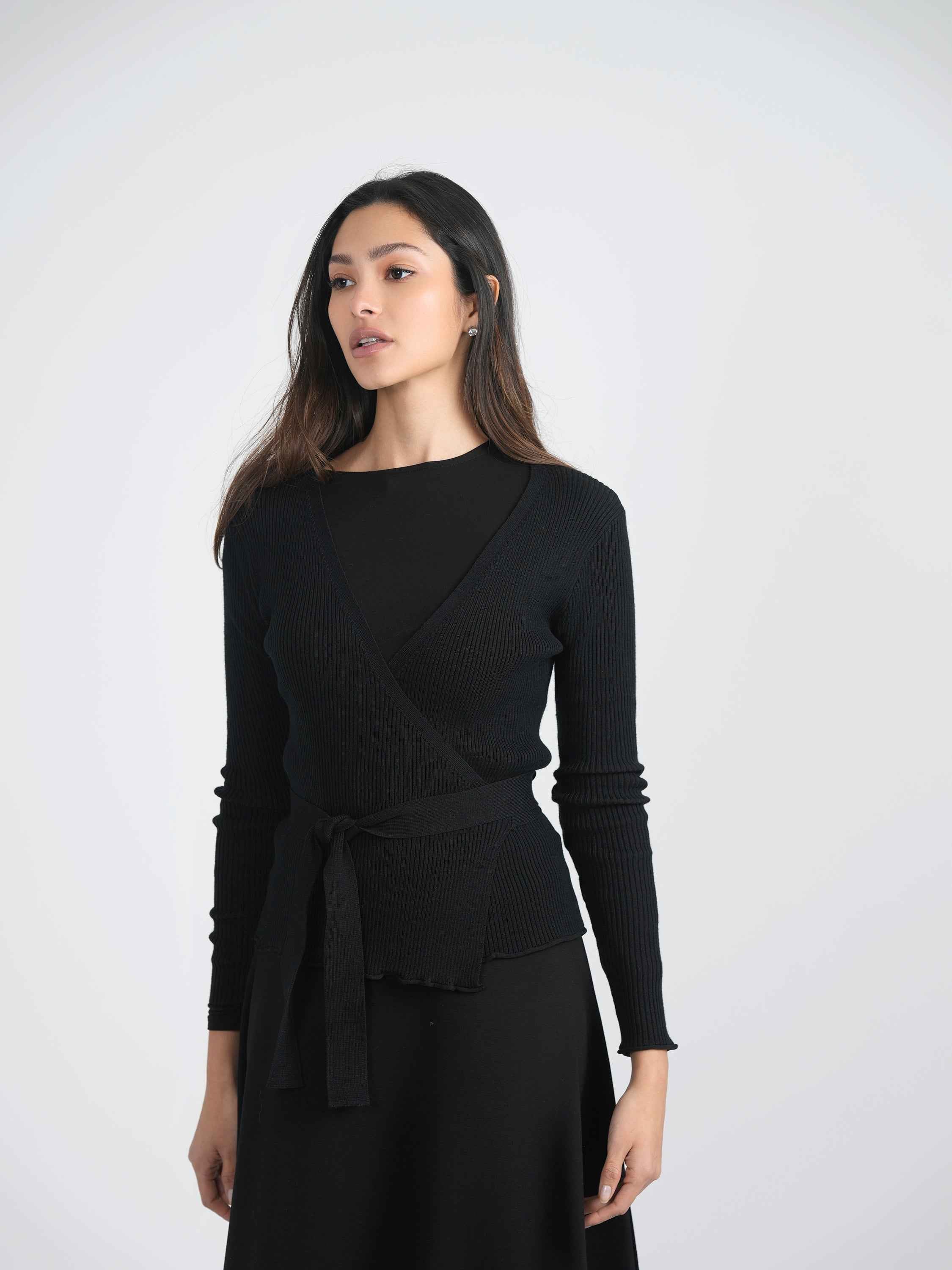 Ribbed Knit Wrap Top