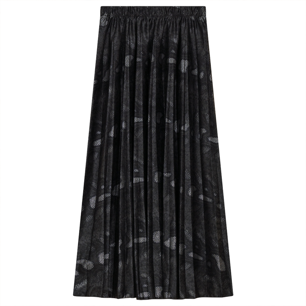 Accordion Pleated Printed Leather Midi Skirt