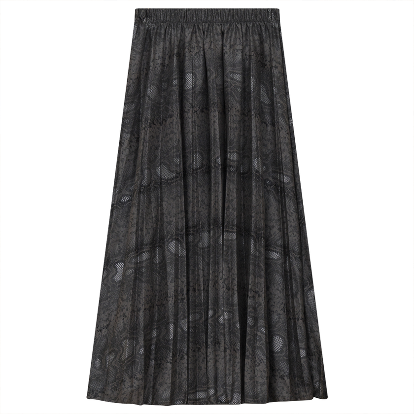 Accordion Pleated Printed Leather Midi Skirt