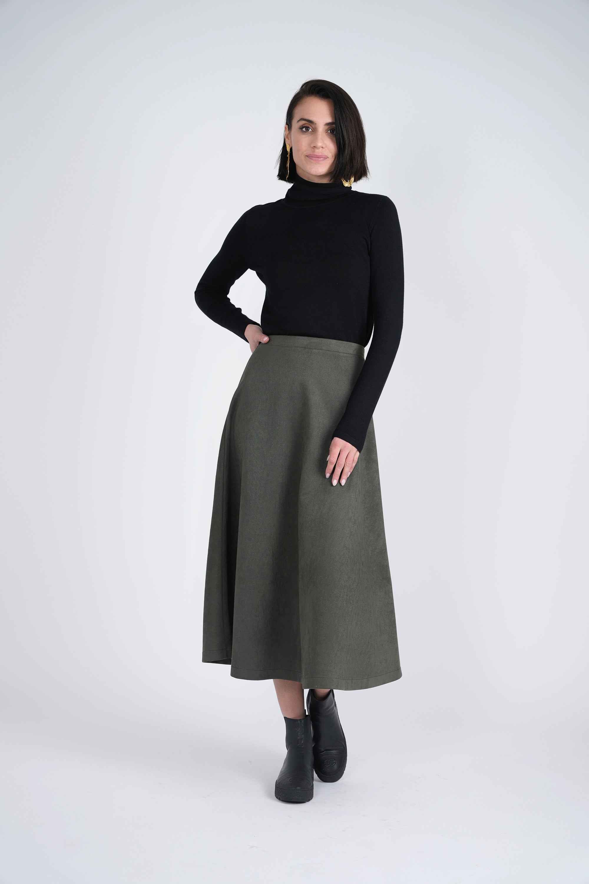 Suede A-Line Midi Skirt