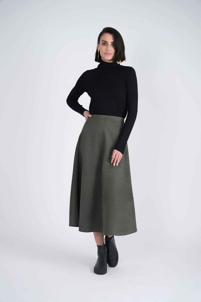 Suede A-Line Midi Skirt
