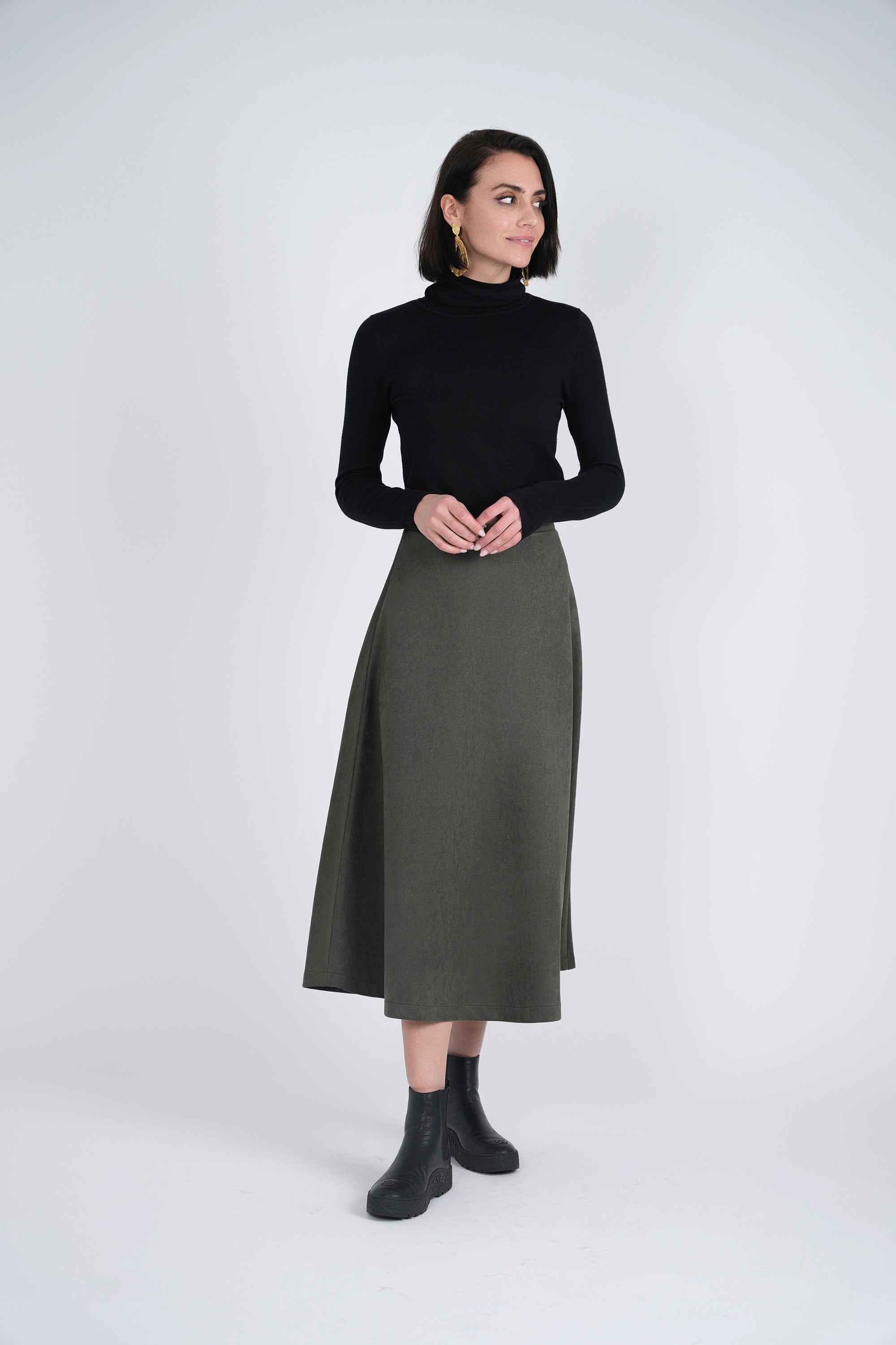 Suede A-Line Midi Skirt