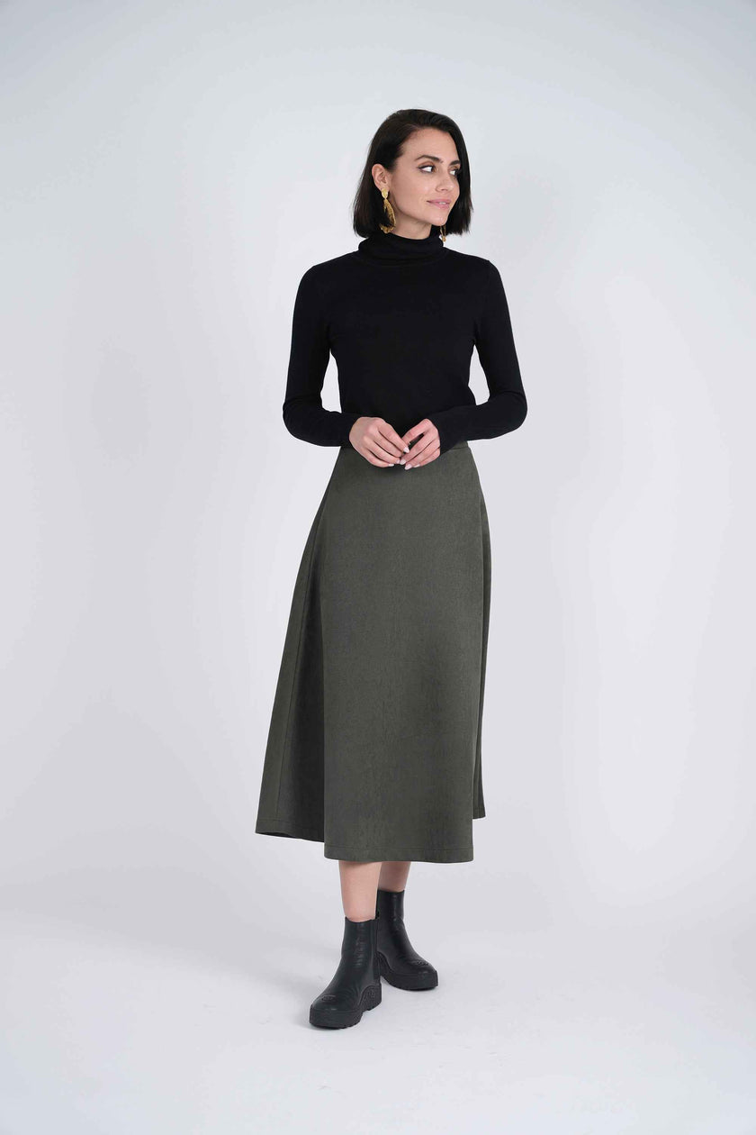 Suede A-Line Midi Skirt