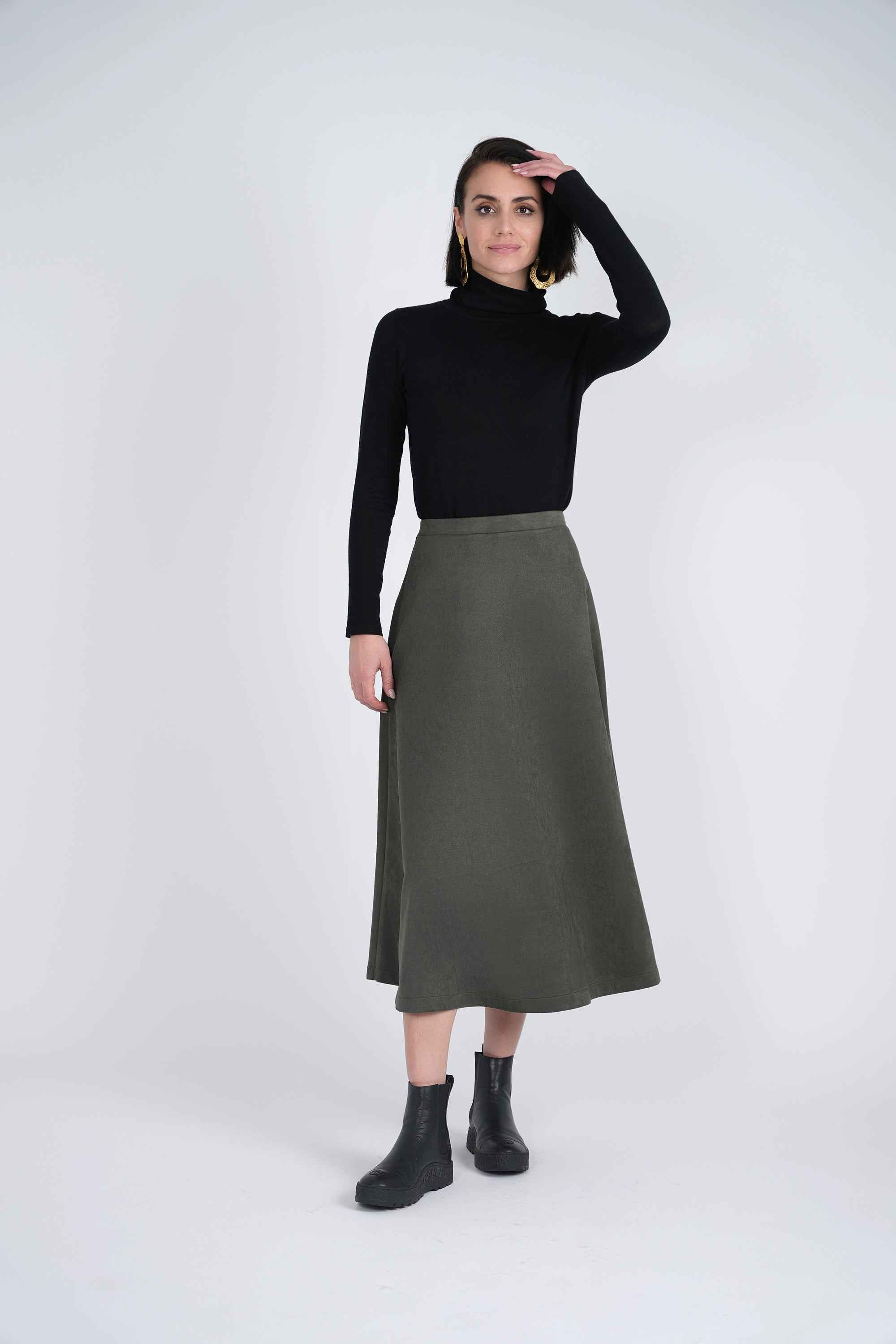 Suede A-Line Midi Skirt