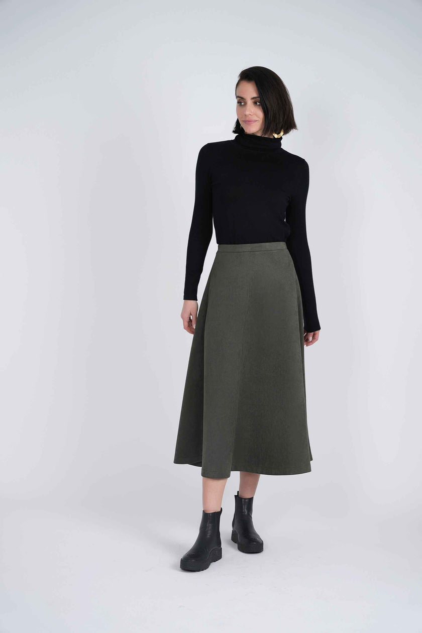 Suede A-Line Midi Skirt