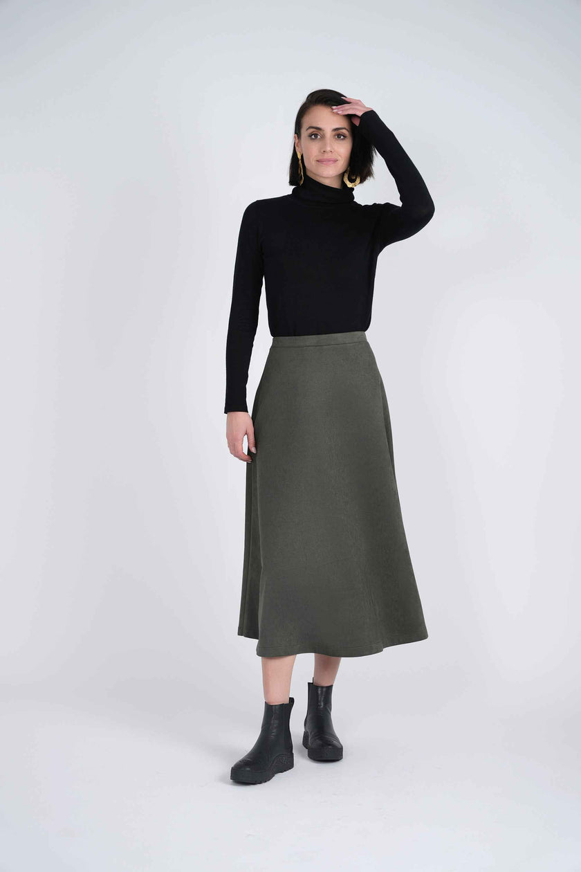 Suede A-Line Midi Skirt