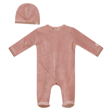 Ribbed Velour Onesie with Hat