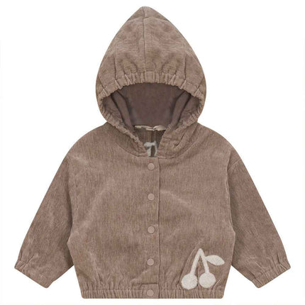 Velour Hoody Cardigan with Cherry Hook Stitchs