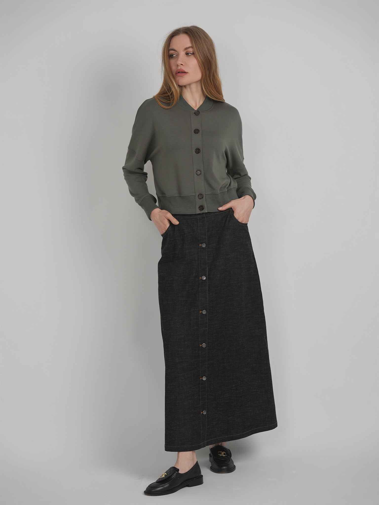 Maxi Denim Button Skirt