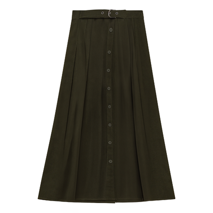 Side Pleated Wrap Midi Skirt