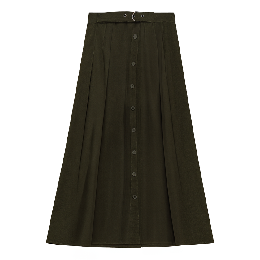 Side Pleated Wrap Midi Skirt