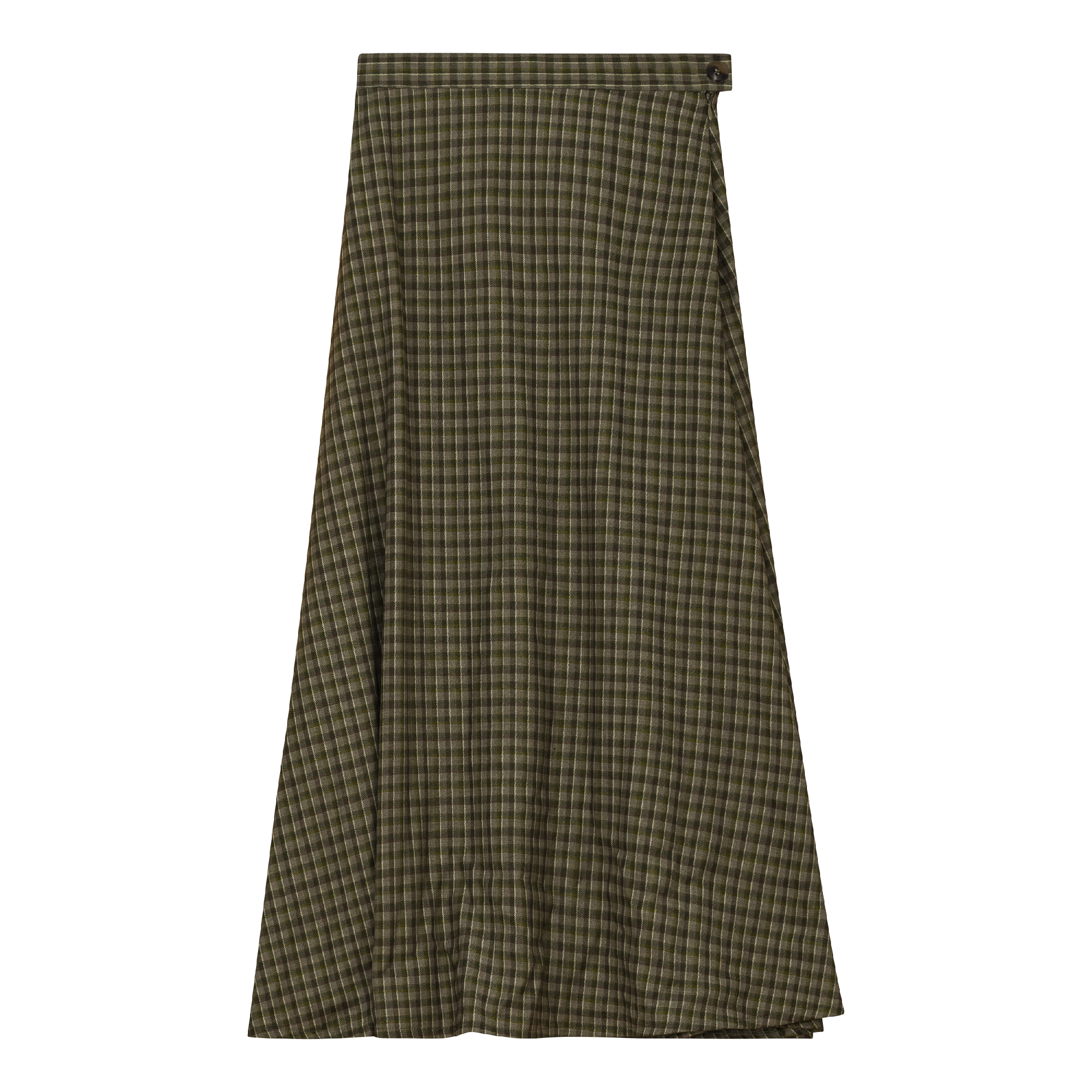 Plaid Fly Front Midi Skirt