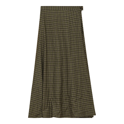 Plaid Fly Front Midi Skirt