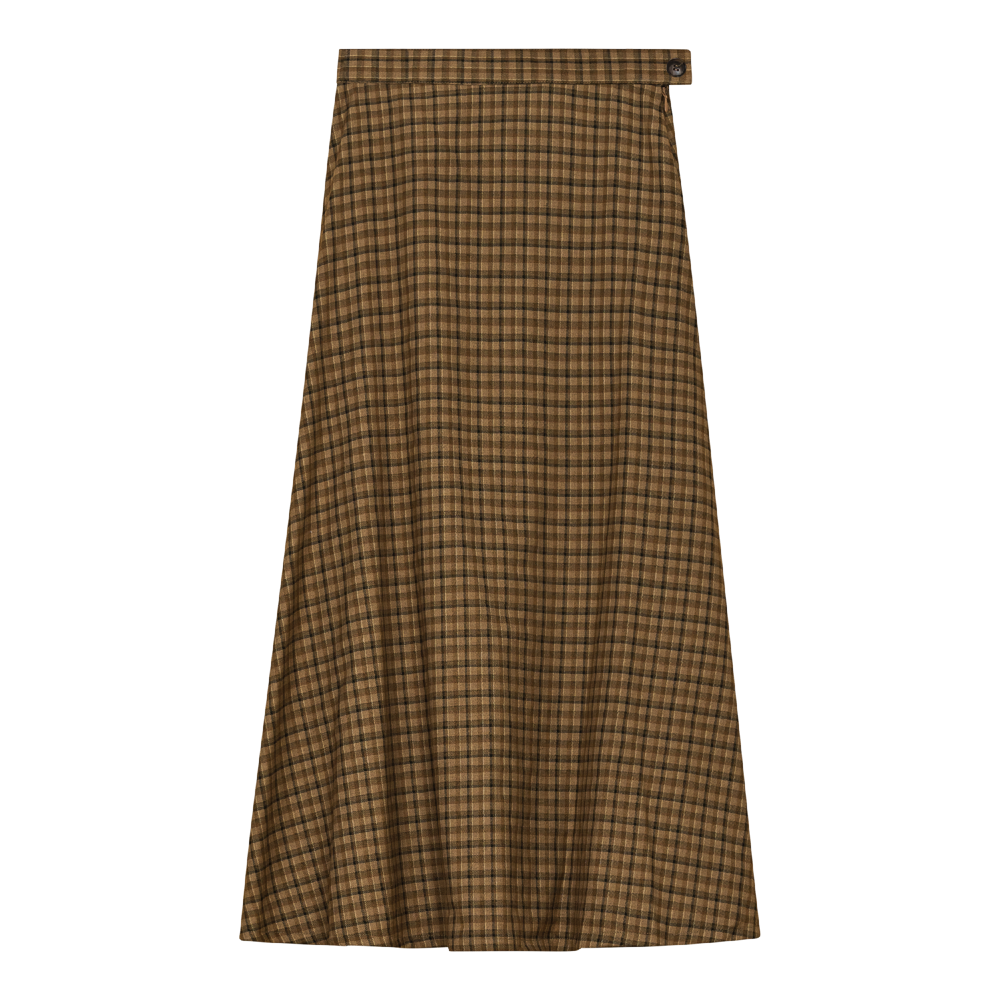 Plaid Fly Front Midi Skirt
