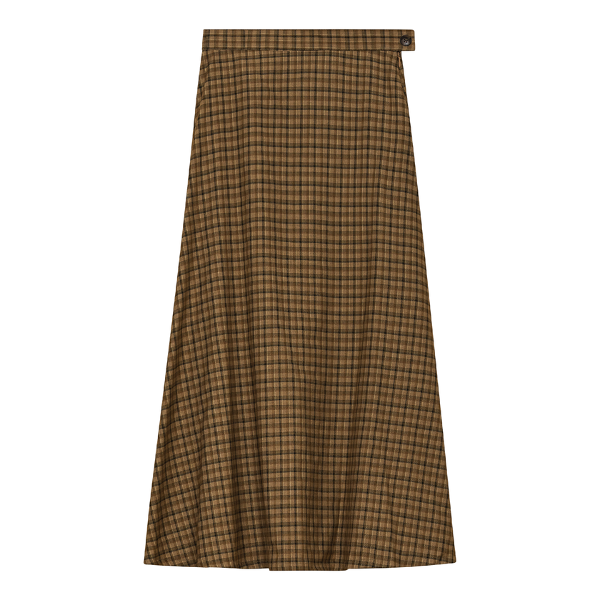 Plaid Fly Front Midi Skirt