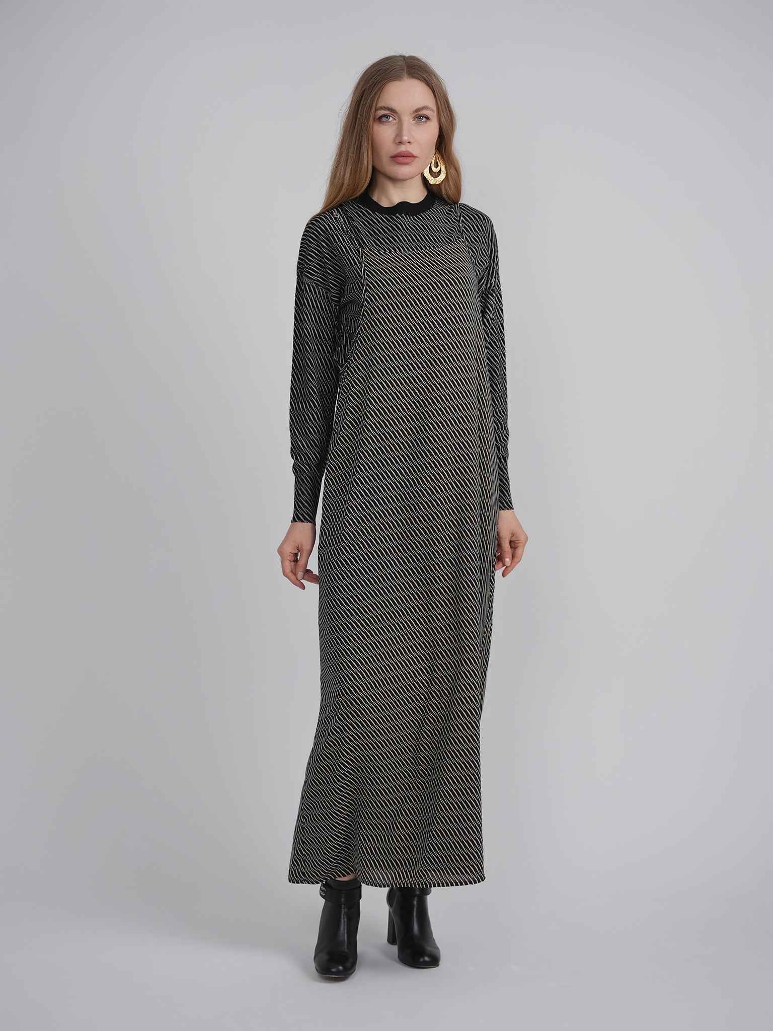 Printed Midi Jumper Set with Sweater