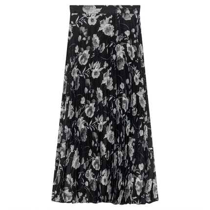 Printed Satin Accordian Pleated Midi Skirt
