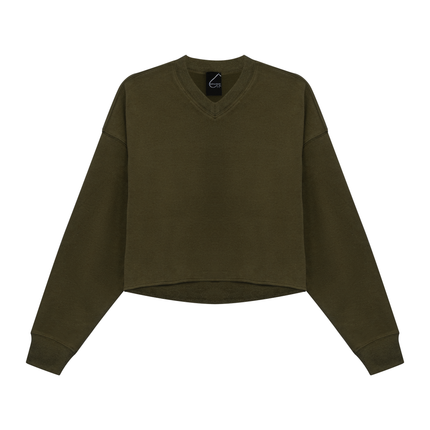V Neck Cropped Sweatshirt