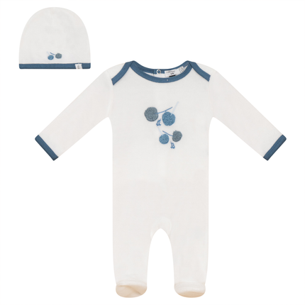 Velour Cherry Print Onesie with Hat