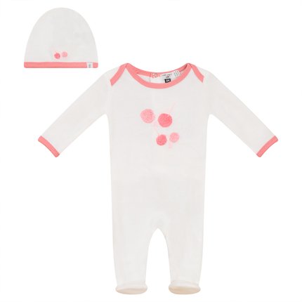 Velour Cherry Print Onesie with Hat