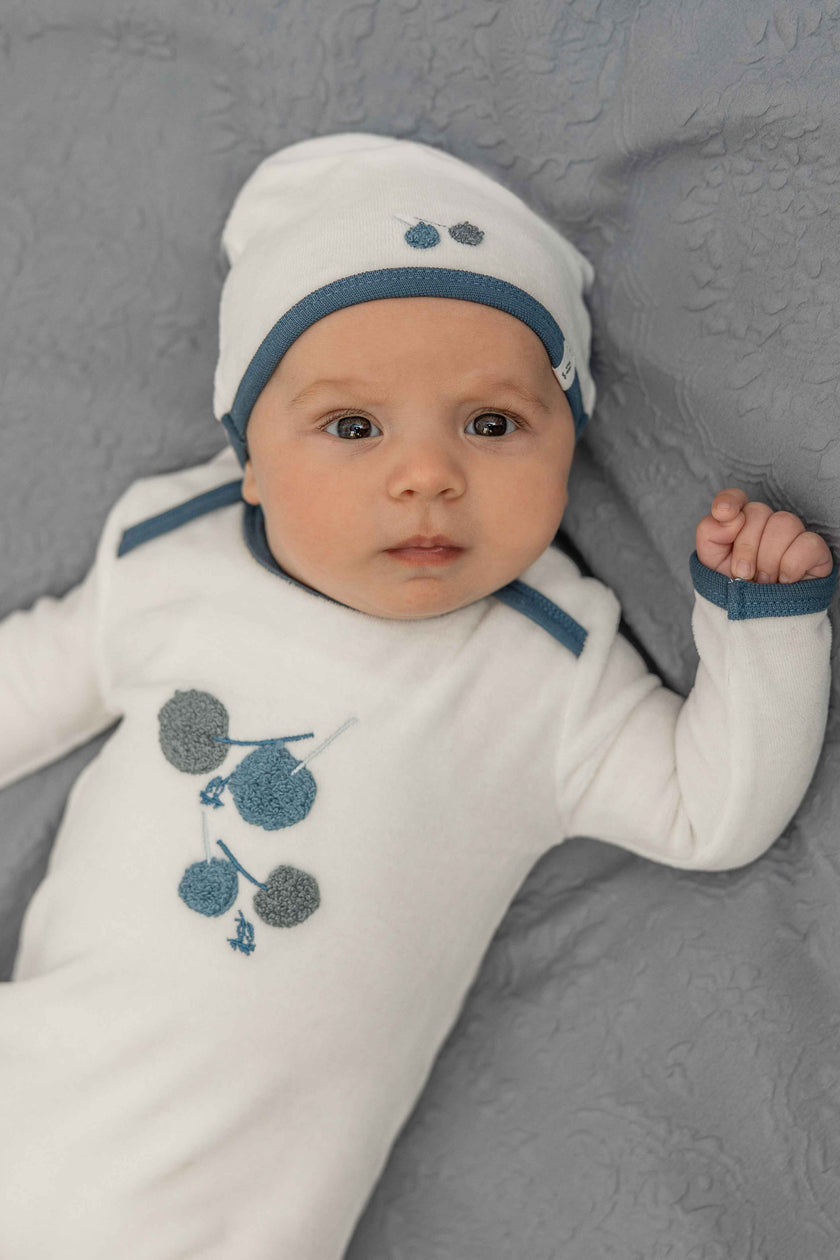 Velour Cherry Print Onesie with Hat