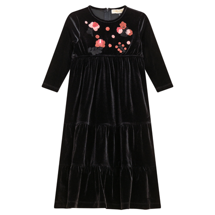 Flower Embroidered Velour Dress