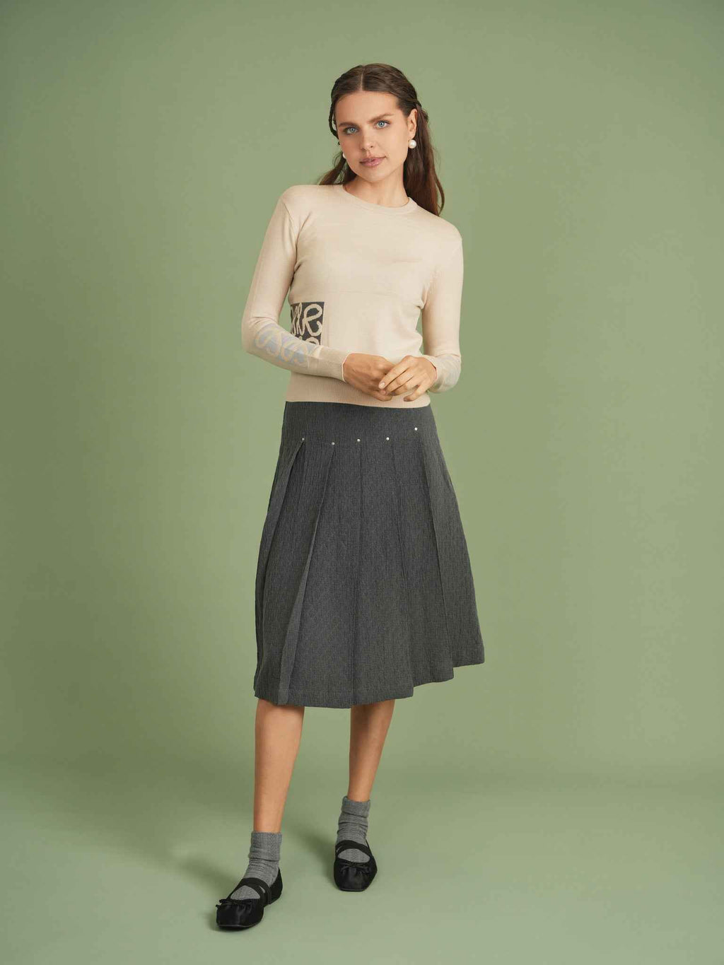 Woven Jacquard Pleated Skirt