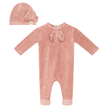 Bow Stitch Velour Onesie with Hat