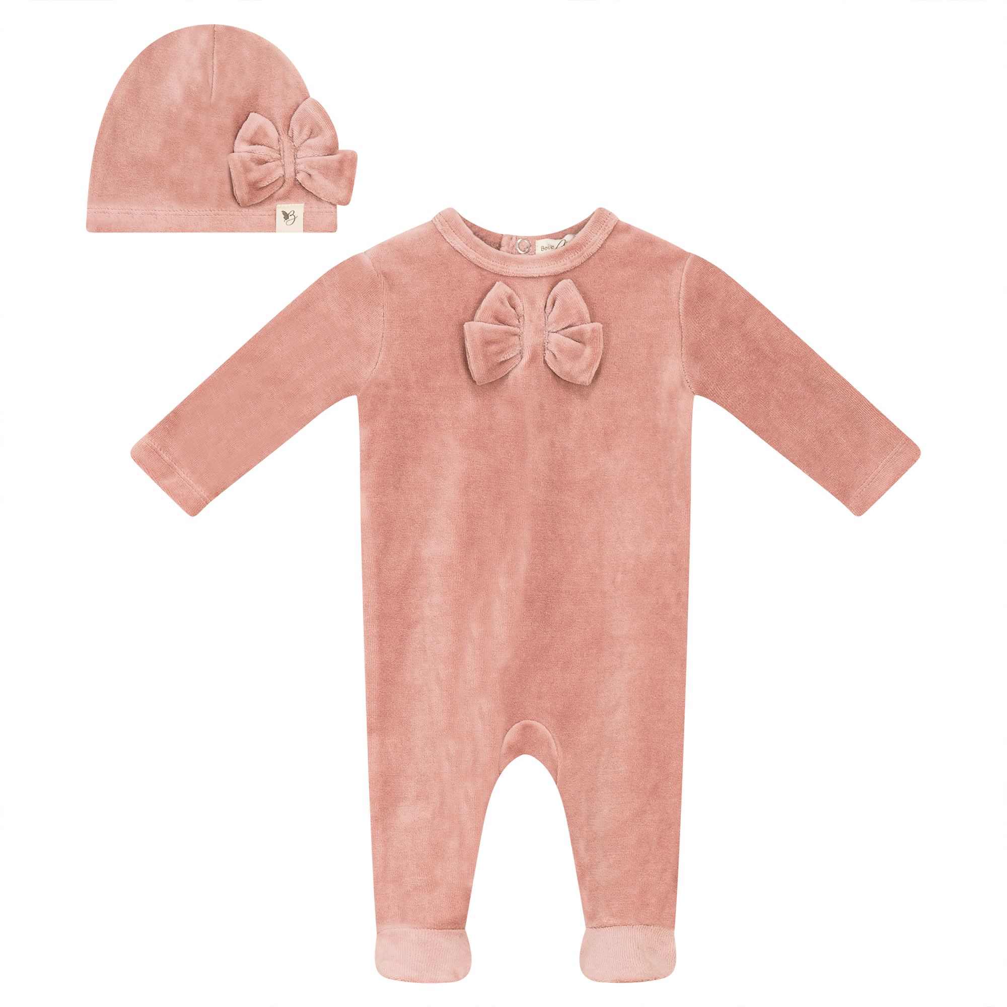 Bow Stitch Velour Onesie with Hat