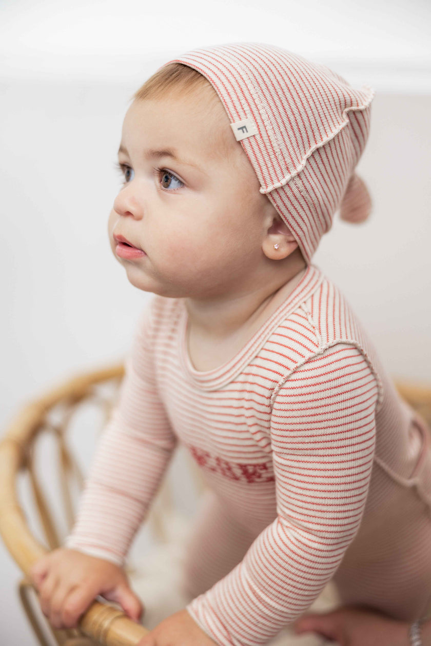 Bow Stitch Velour Onesie with Hat