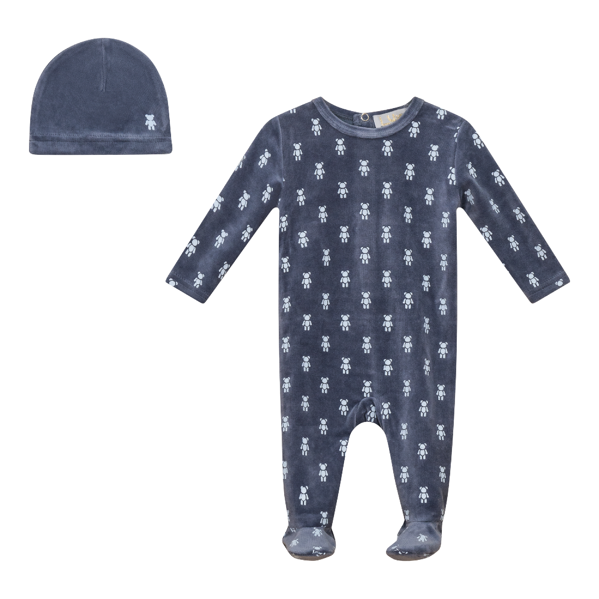 Bear Print Velour Onesie and Hat