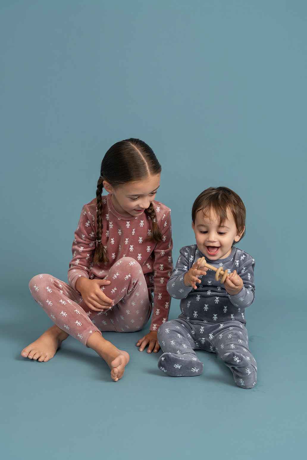 Bear Print Velour Onesie and Hat