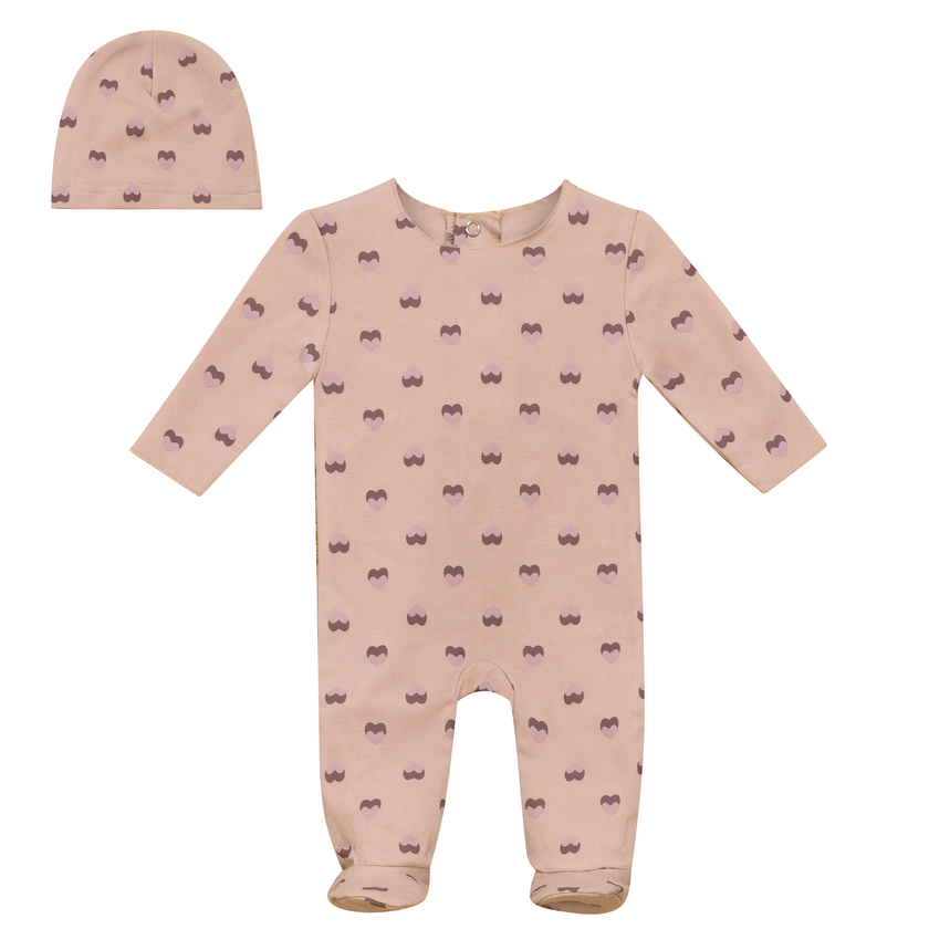 Heart and Paper Plane Print Onesie and Hat