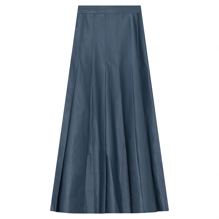 Leather Pleated Midi Skirt