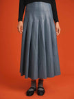 Leather Pleated Midi Skirt